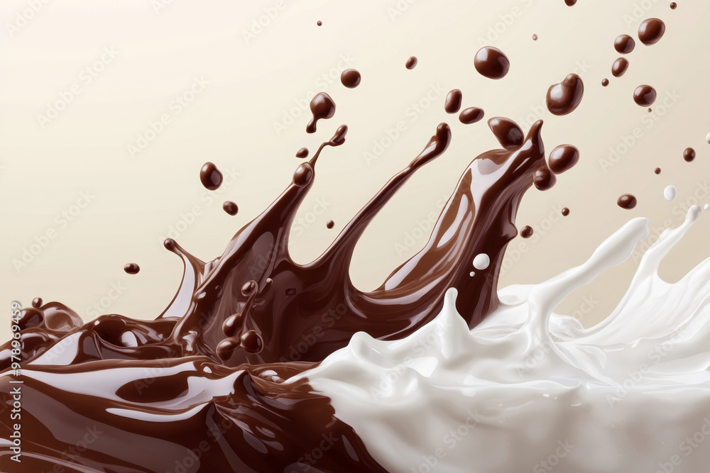 Milk and chocolate splashes. Milkshake and melted choco. Realistic vector illustration Milk and chocolate splashes. Milkshake and melted choco. Realistic vector illustration