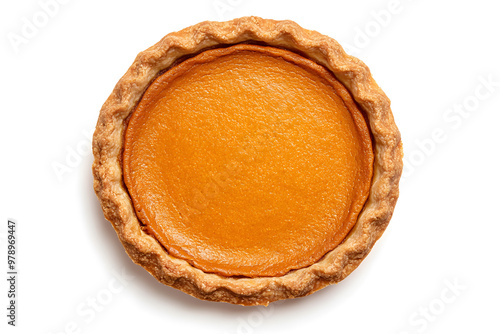 Pumpkin pie top view isolated on white background