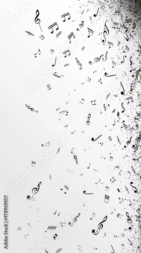This image showcases abstract music notes scattered diagonally from top right to bottom left, creating a sense of randomness and movement, and symbolizing musical creativity.