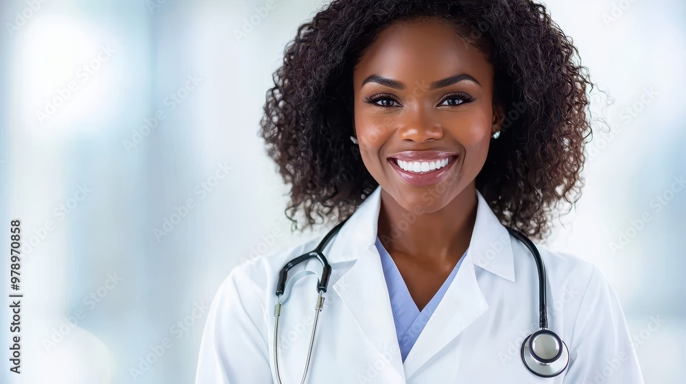 Smiling African American Female Doctor Wearing Stethoscope Smiling African American Female Doctor Wearing Stethoscope