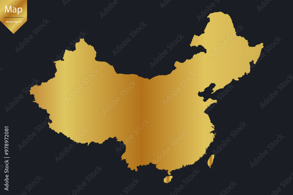 Obraz premium Abstract - High Detailed Gold Map of China. Vector illustration eps10. 