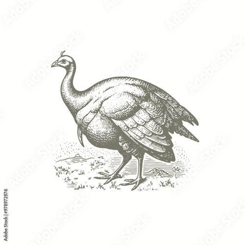 engraving of a drawing of a turkey on a white background