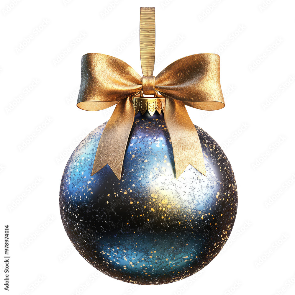 Beautiful blue Christmas ball with golden bow isolated on white transparent background, New Year and Christmas Beautiful blue Christmas ball with golden bow isolated on white transparent background, New Year and Christmas