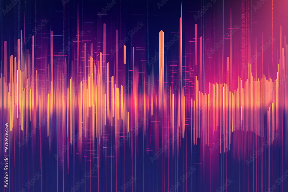 glowing abstract audio wave with vertical gradient bars of purple orange and pink creating a vibrant futuristic look glowing abstract audio wave with vertical gradient bars of purple orange and pink creating a vibrant futuristic look