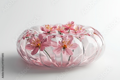 Delicate Pink Flowers in a Glassware Bowl photo