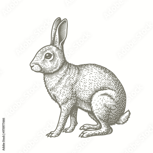 engraving of a drawing of a rabbit sitting down
