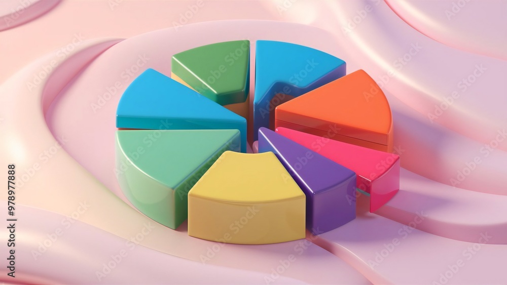 Obraz premium Colorful 3D pie chart on a solid pastel background