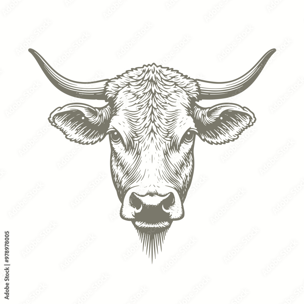 engraving of vector illustration of a bull head engraving of vector illustration of a bull head