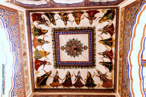 Painted ceiling, Shekhawati, Rajasthan, India, Asia photo