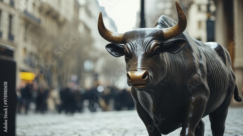 Bull Statue in Urban Setting