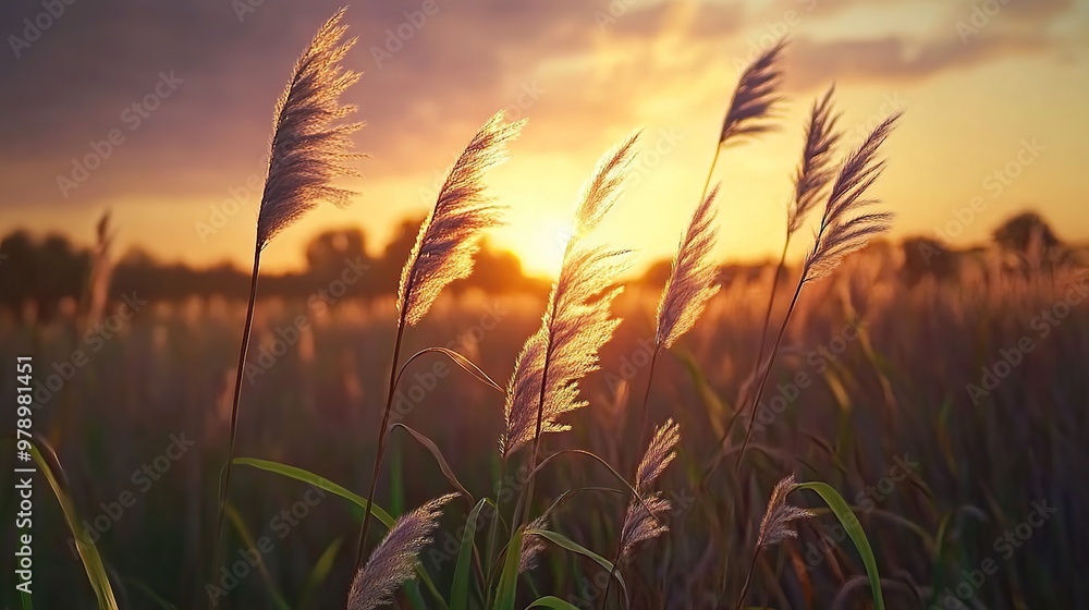 Golden sunset light shining through a field of tall grass. Golden sunset light shining through a field of tall grass.