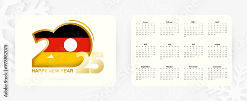 Horizontal Pocket Calendar 2025 in German language. New Year 2025 icon with flag of Germany.