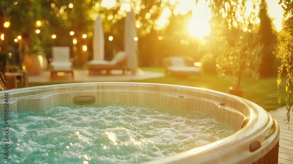 Relaxing Hot Tub with Bubbles and Sunset View Relaxing Hot Tub with Bubbles and Sunset View