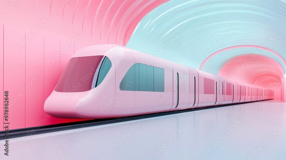Fototapeta premium Futuristic High-Speed Train Gliding Through Vibrant Tunnel
