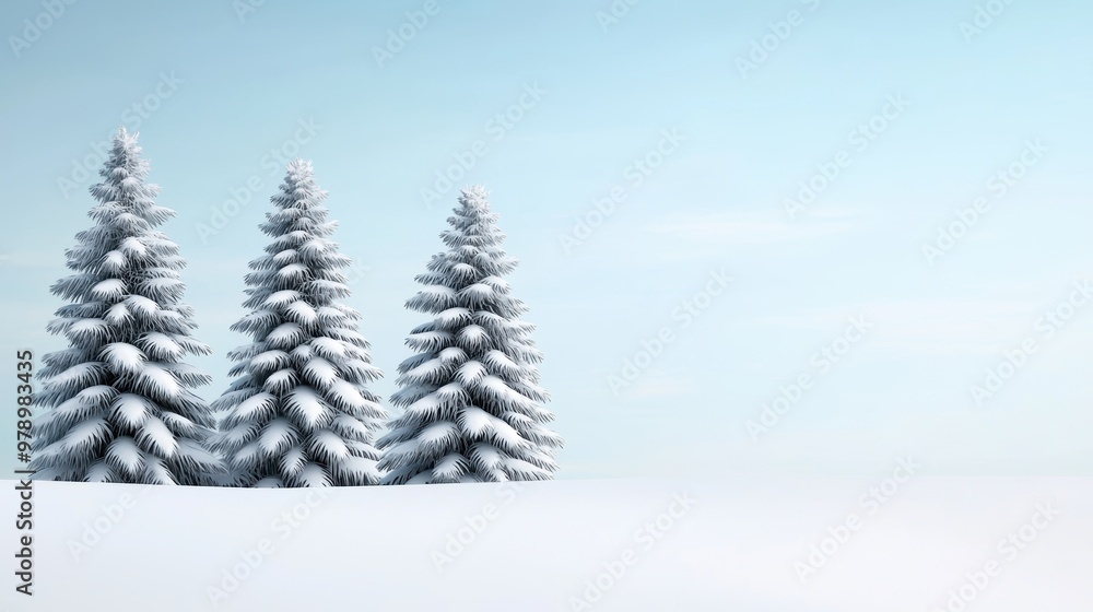 Fototapeta premium Snowy Winter Landscape with Fir Trees and Clear Sky