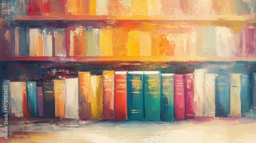 小さい本棚の油絵_1