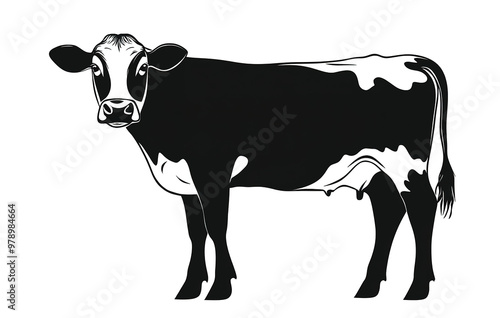 Silhouette of a dairy cow with udder, art, transparent background photo