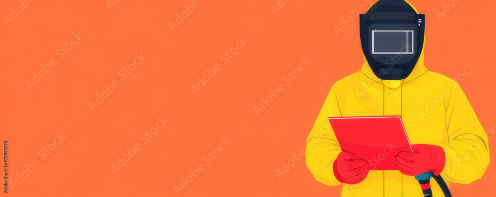 Fototapeta premium Technician in protective gear using welding equipment, flat design illustration