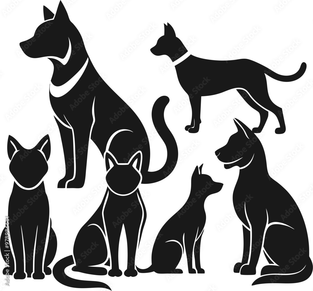PrintFlat design dog and cat silhouette set PrintFlat design dog and cat silhouette set