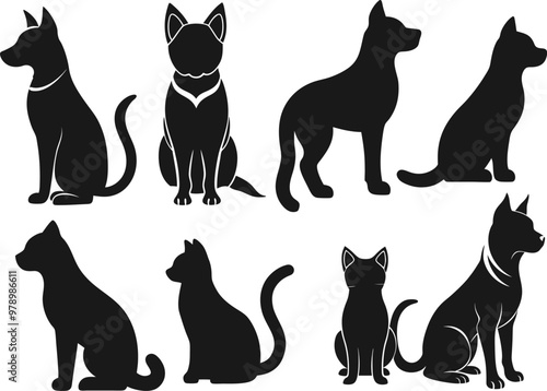 Vector hand drawn cat silhouette set illustration photo