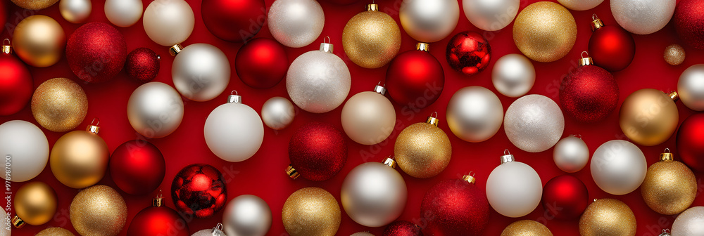 New Year background made from red, gold and white Christmas balls. New Year background made from red, gold and white Christmas balls.