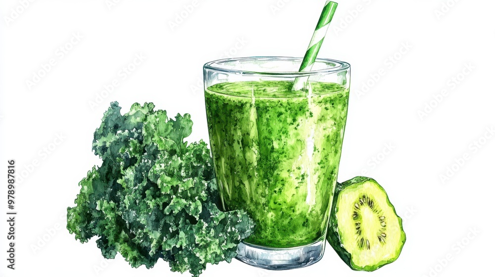 Kale Juice smoothie on white background,Green smoothie vector illustration with lettering,Healthy food and drink,Design element for your project, cocktail,menu, parties,hand drawn illustration. Kale Juice smoothie on white background,Green smoothie vector illustration with lettering,Healthy food and drink,Design element for your project, cocktail,menu, parties,hand drawn illustration.