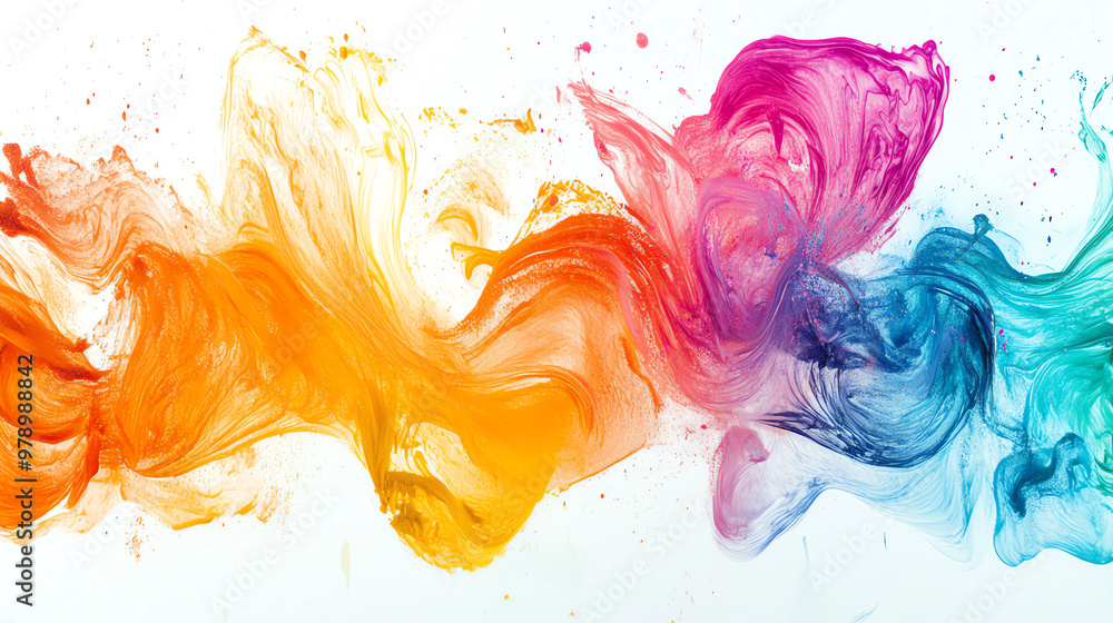 Abstract colorful swirls and streaks of paint on a white background. Vibrant colors and fluid movement. Perfect for design, art, or creative projects.