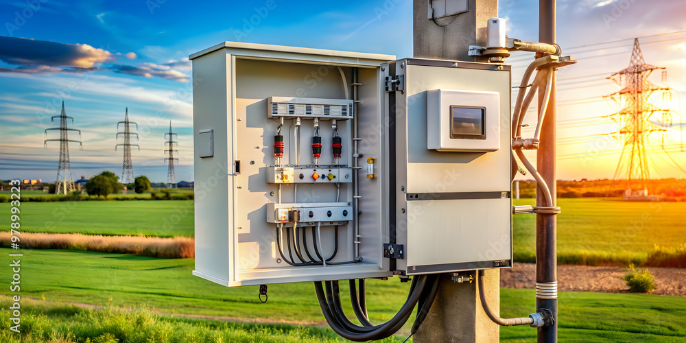 Neat fuse box and electric meter on pylon, electricity, energy, fuse, box, meter, neat, organized, pylon, technology, power Neat fuse box and electric meter on pylon, electricity, energy, fuse, box, meter, neat, organized, pylon, technology, power