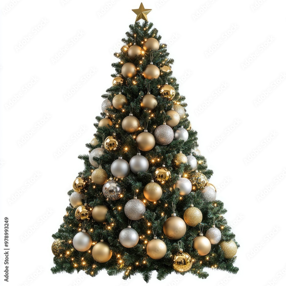 beautiful decorated New Year, Christmas Tree Isolated on White Background beautiful decorated New Year, Christmas Tree Isolated on White Background