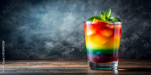 Colorful cocktail with vibrant layered flavors on background, Colorful, Cocktail, Drink, Layered, Flavors,Glass photo