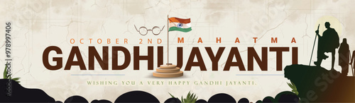 Creative Banner,poster illustration of gandhi jayanti with indian background.
