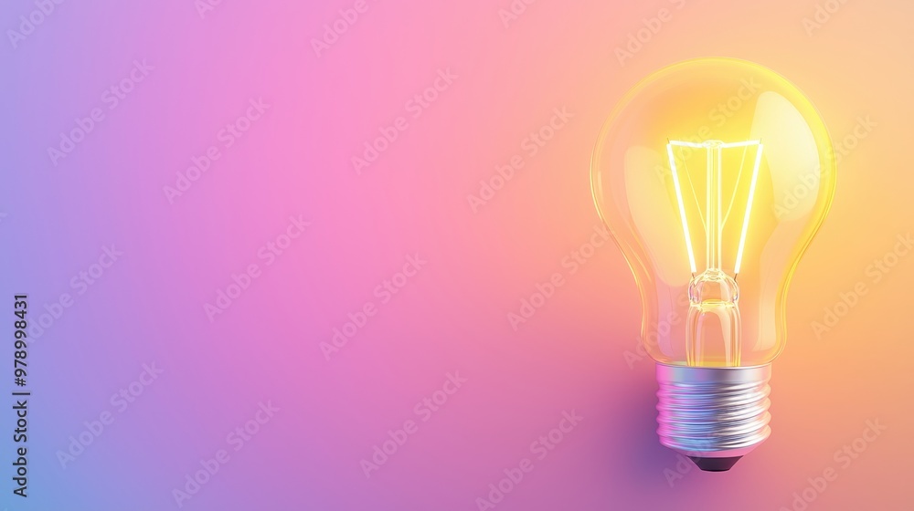 Glowing Light Bulb on Colorful Gradient Background Glowing Light Bulb on Colorful Gradient Background