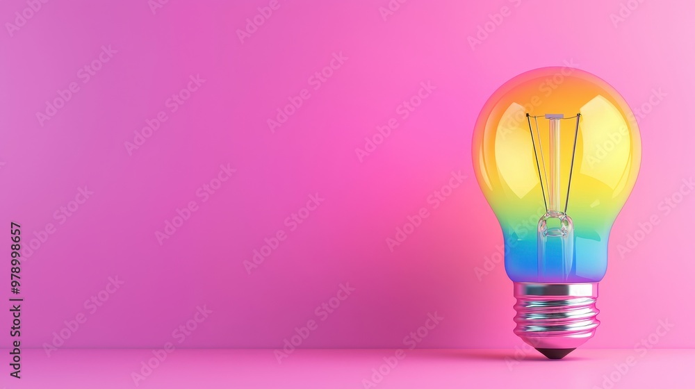 Rainbow Lightbulb on Pink Background Rainbow Lightbulb on Pink Background
