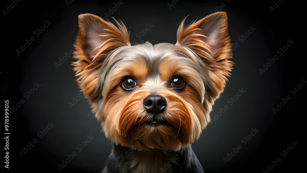 Studio portrait photo of a Yorkshire terrier on a black background. Close-up, full-face, Yorkshire terrier, dog, pet, cute Studio portrait photo of a Yorkshire terrier on a black background. Close-up, full-face, Yorkshire terrier, dog, pet, cute