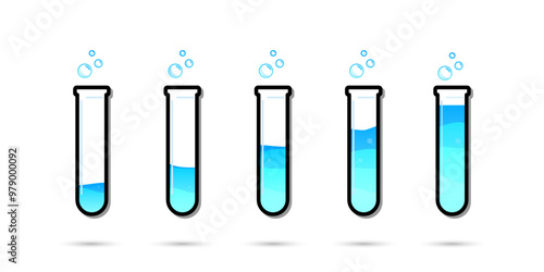 Set of glass bottles. Different color potion flat style on white background. Vector illustration. Design elements for game collection.