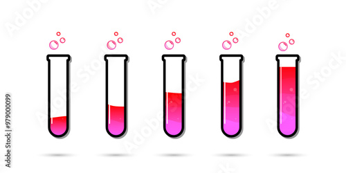 Set of glass bottles. Different color potion flat style on white background. Vector illustration. Design elements for game collection.