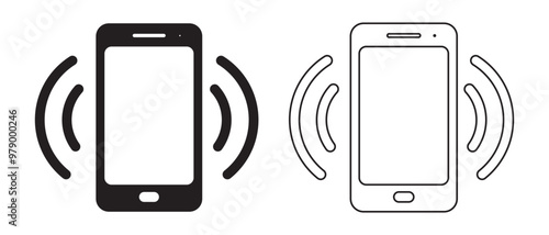 Smartphone, mobile phone vibrating or ringing flat or line icon, vector.  Smartphone ringtone symbols for app, logo, website design. Vibration mode phone icon vector, Cellphone vibrating symbol.