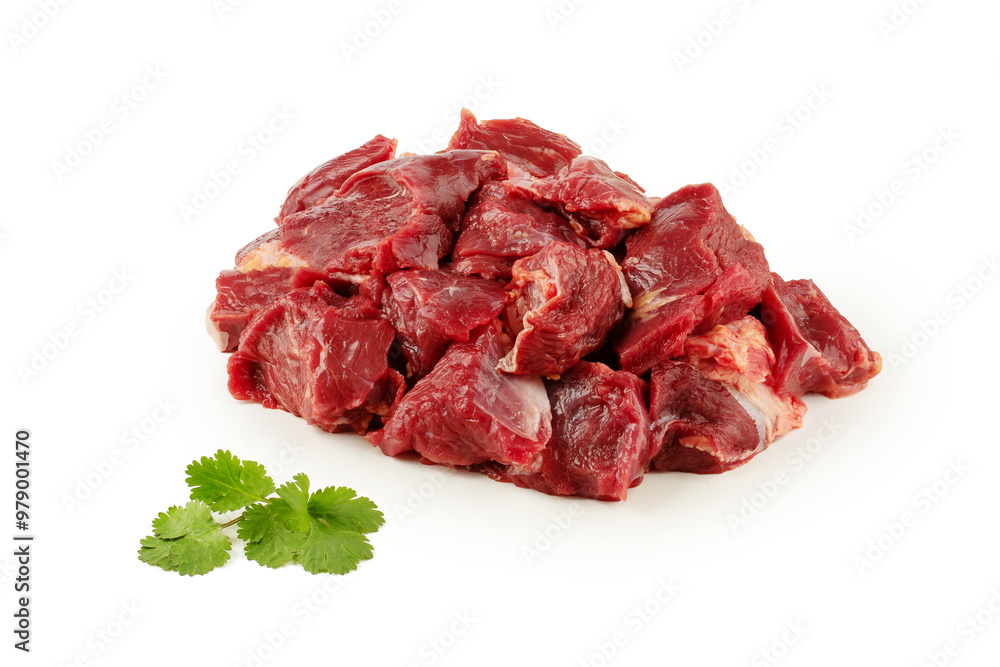 Obraz premium Meat pieces, fresh, raw meat on a white background, isolated