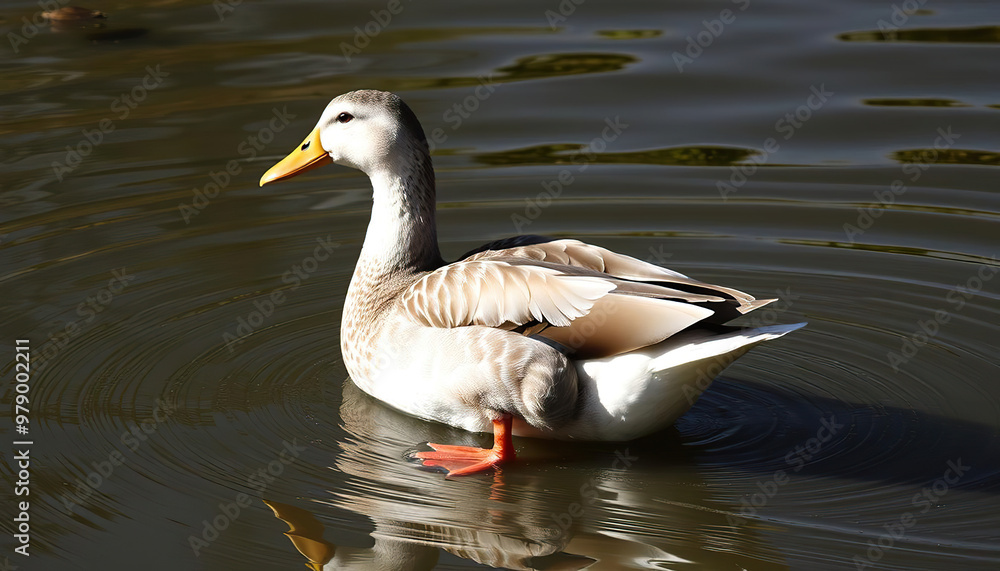 Duck Swimming with Ripples on a Still Pond Duck Swimming with Ripples on a Still Pond