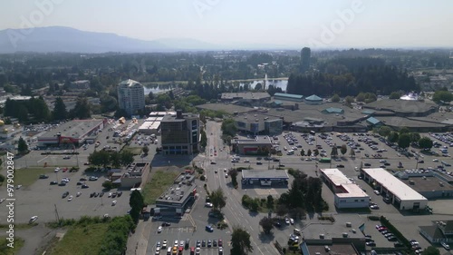 Drone Aerial Footage of Downtown Abbotsford, British Columbia – Rural Small City Skyline photo