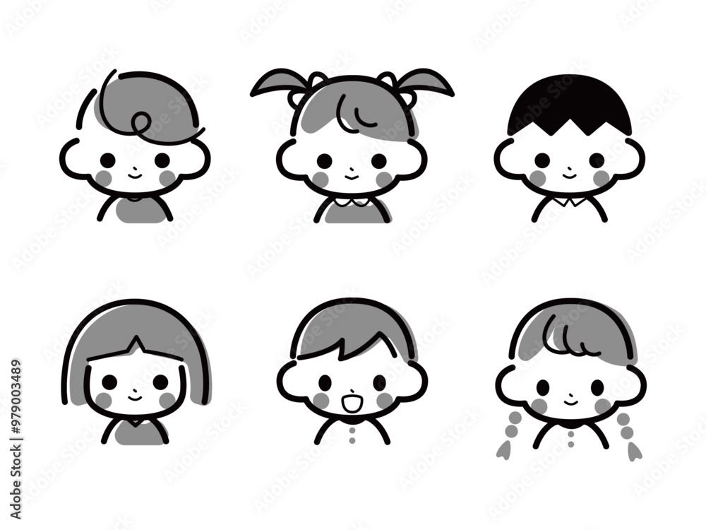 Obraz premium 男の子と女の子のシンプルなモノクロアイコンセット