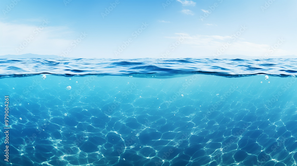 Fototapeta premium Seascape, calm blue ocean with reflection of sunlight