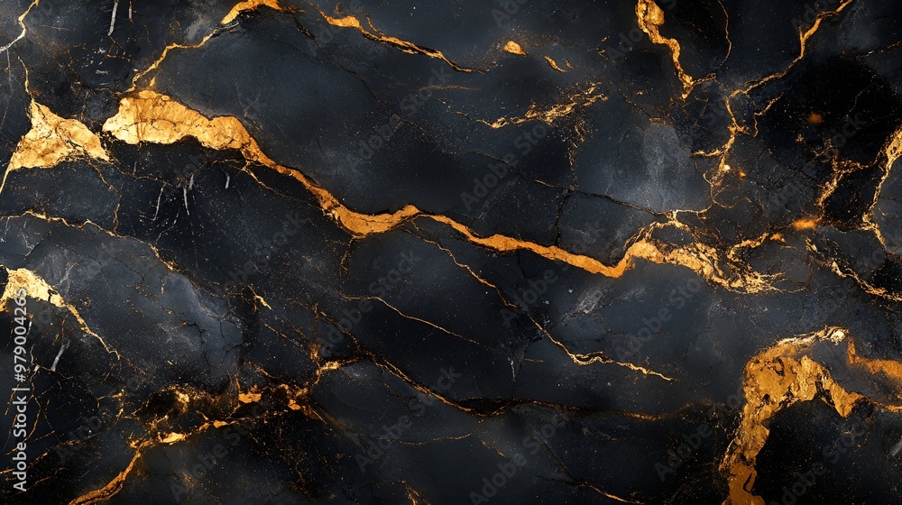 Glossy black marble surface with bold gold veins for a dramatic effect Glossy black marble surface with bold gold veins for a dramatic effect