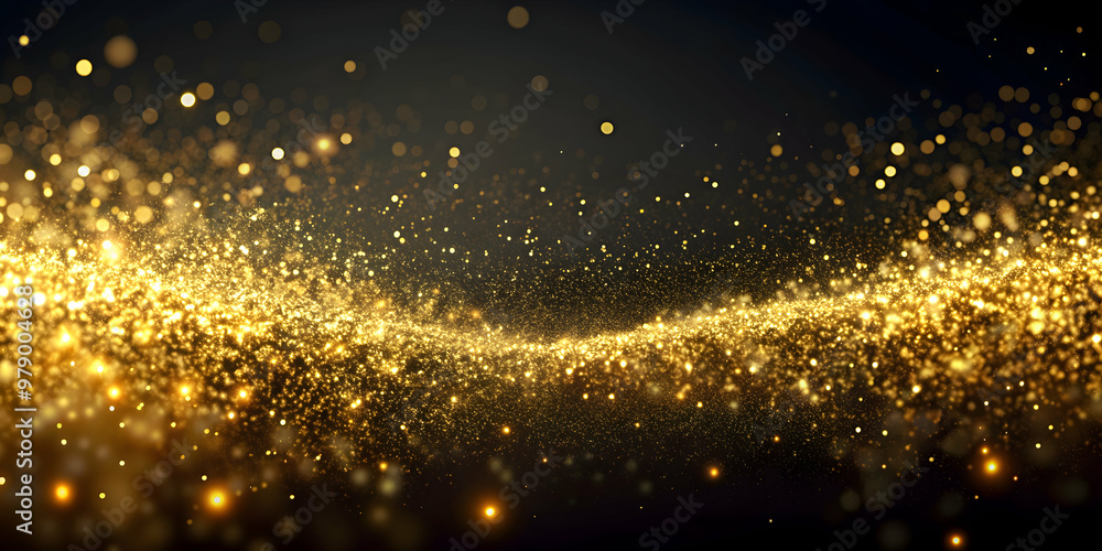 Obraz premium Flowing flecks of golden particles , glitter, sparkles, gold dust, shiny, abstract, luxurious, elegant, background