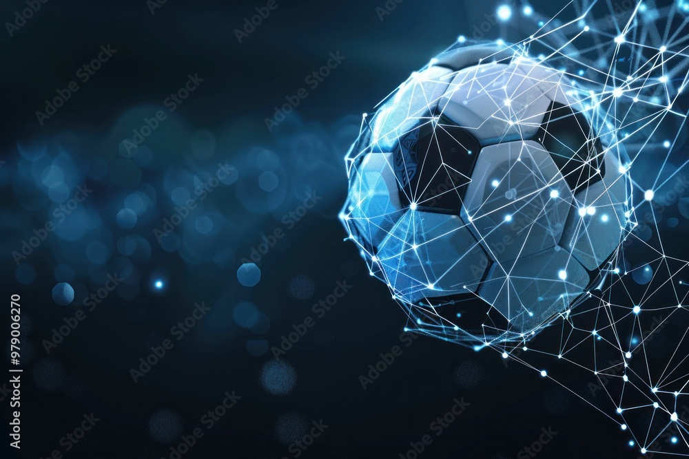 Abstract digital soccer ball with a network of connections in a dark blue background Abstract digital soccer ball with a network of connections in a dark blue background