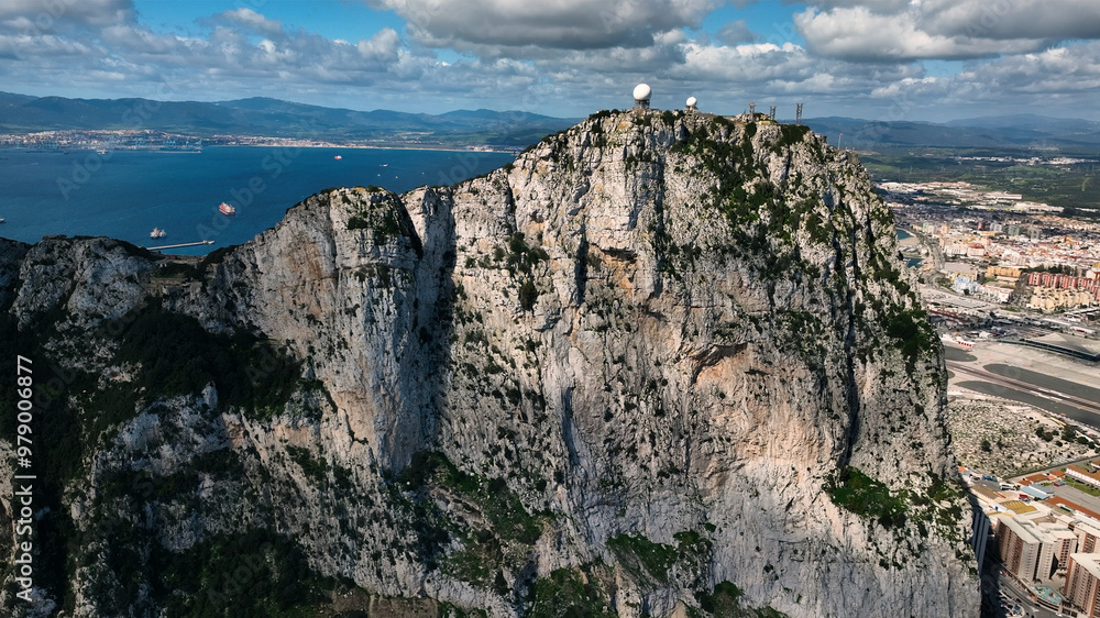 Aerial view of the rock of Gibraltar with the ocean and airport, Gibraltar. Aerial view of the rock of Gibraltar with the ocean and airport, Gibraltar.