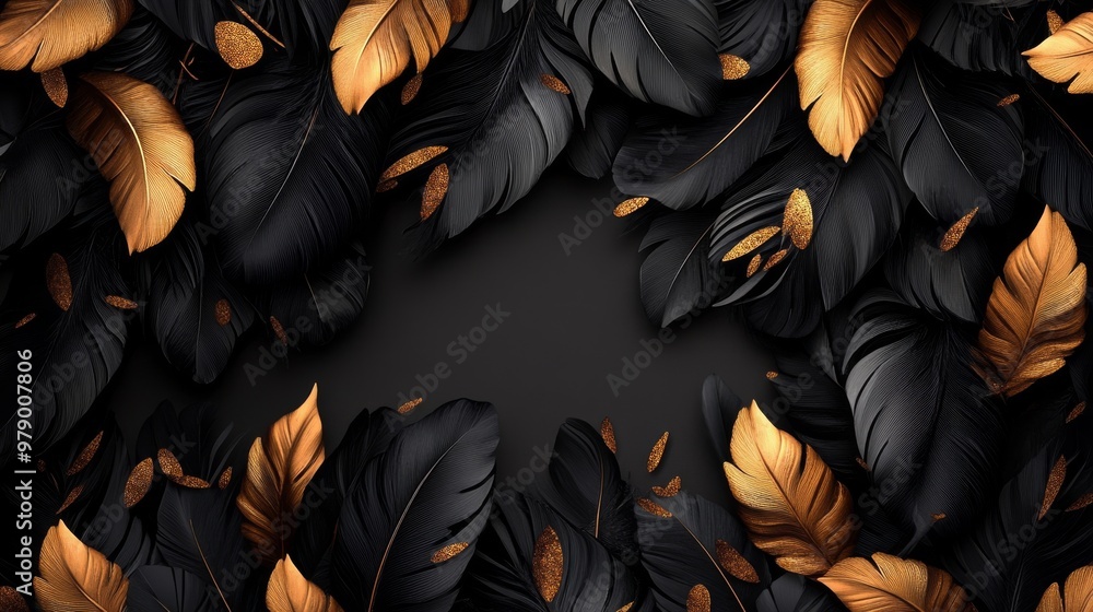 3D wallpaper with a background of golden leaves, in a luxurious style.