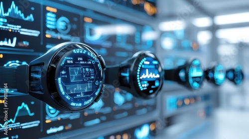 Wallpaper Mural Futuristic Smartwatch Displaying Data and Charts Torontodigital.ca