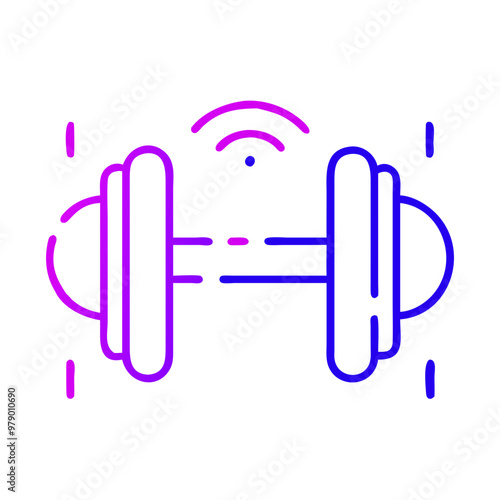 Stylized dumbbell icon with pulsating wave pattern in purple and blue colors 