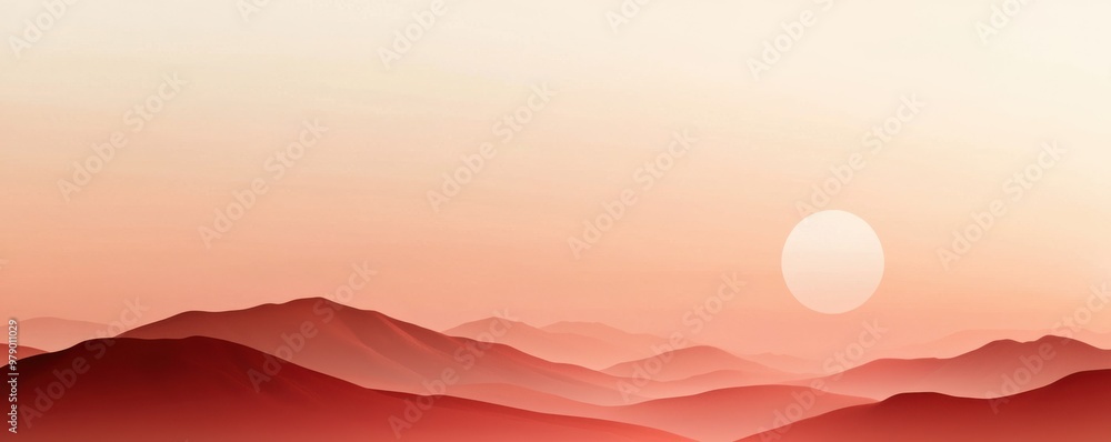 Fototapeta premium A serene landscape featuring soft, rolling hills illuminated by a warm sunset, creating a tranquil and calming atmosphere.